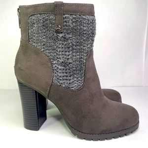 Juicy Couture Lupia Suede Wool Knitted Gray Heeled Ankle Boots Booties